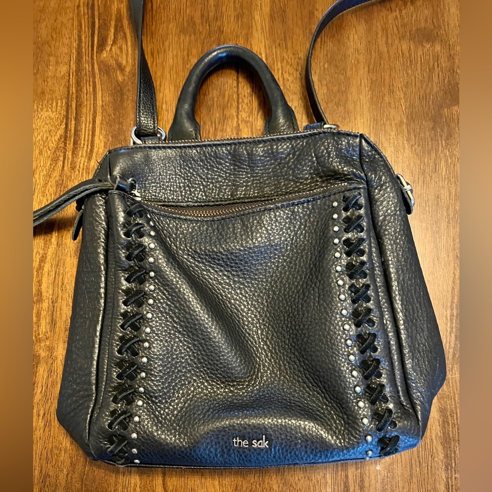 The Sam convertible crossbody backpack black genuine leather